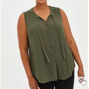 Torrid Olive Front Tie Blouse